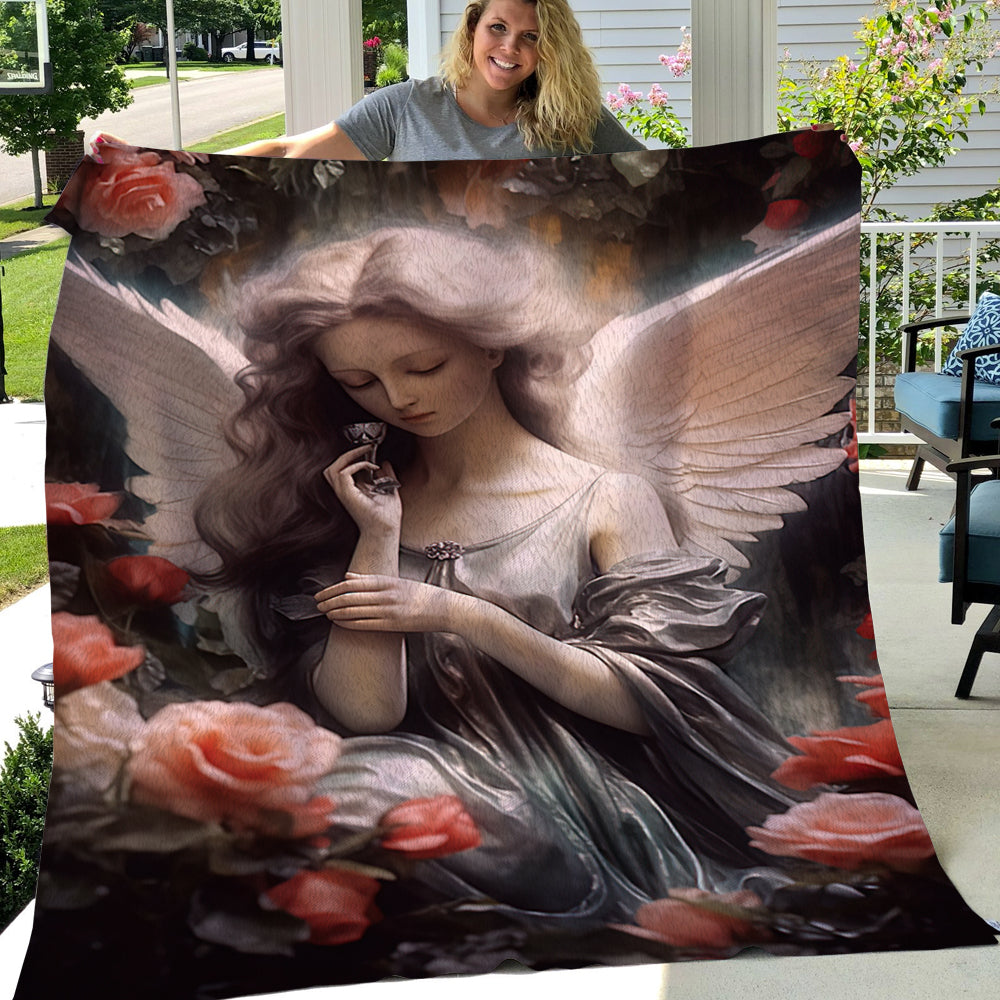 Portrait Angel In The Garden Flowers Christmas, Angel Xmas Fleece Blanket & Sherpa Blanket Gift