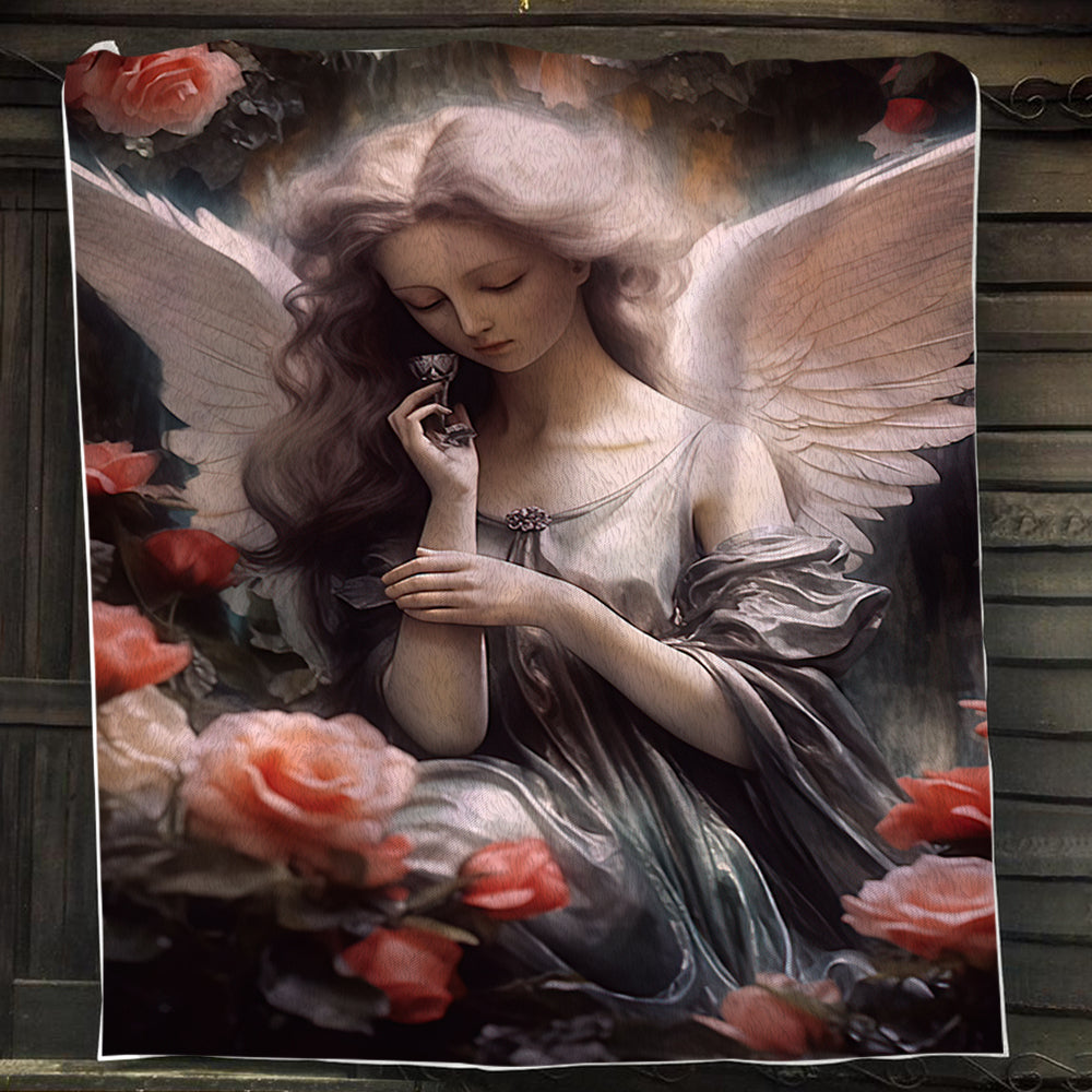 Portrait Angel In The Garden Flowers Christmas, Angel Xmas Fleece Blanket & Sherpa Blanket Gift