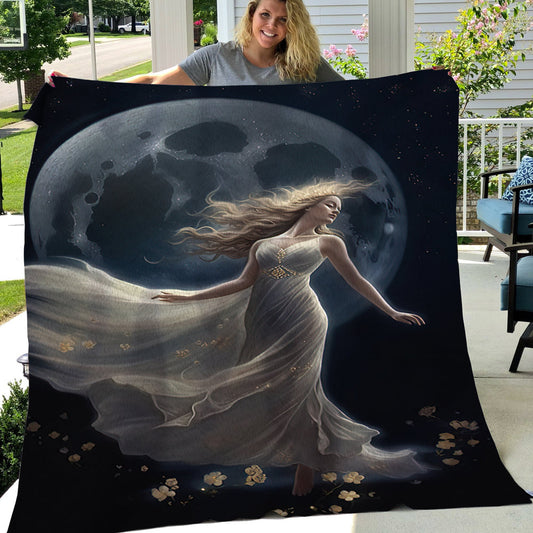 Angel Dancing On The Moon Christmas, Angel Xmas Fleece Blanket & Sherpa Blanket Gift