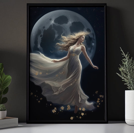 Enchanted Moonlight Elegance, Angel Christmas Canvas Painting, Xmas Wall Art Decor - Christmas Poster Gift