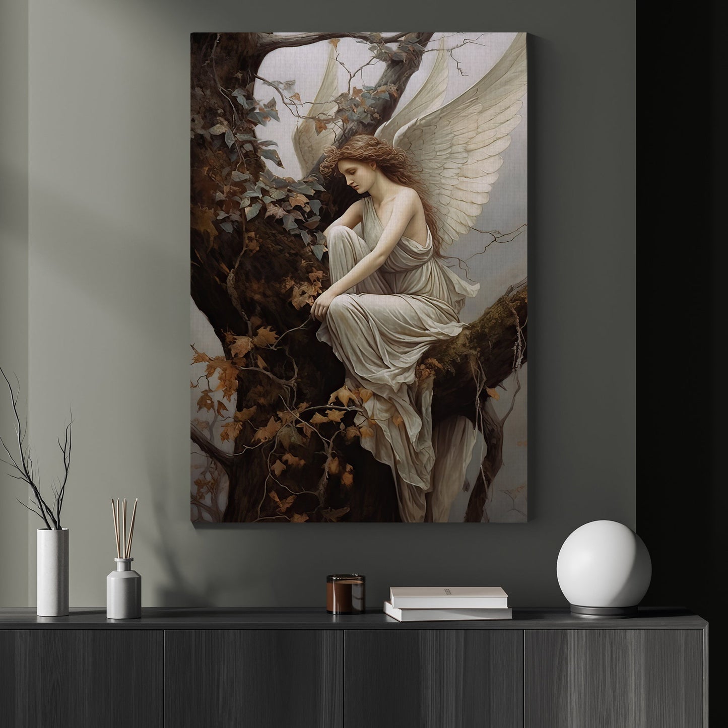 Seraphic Reverie, Angel Christmas Canvas Painting, Xmas Wall Art Decor - Christmas Poster Gift