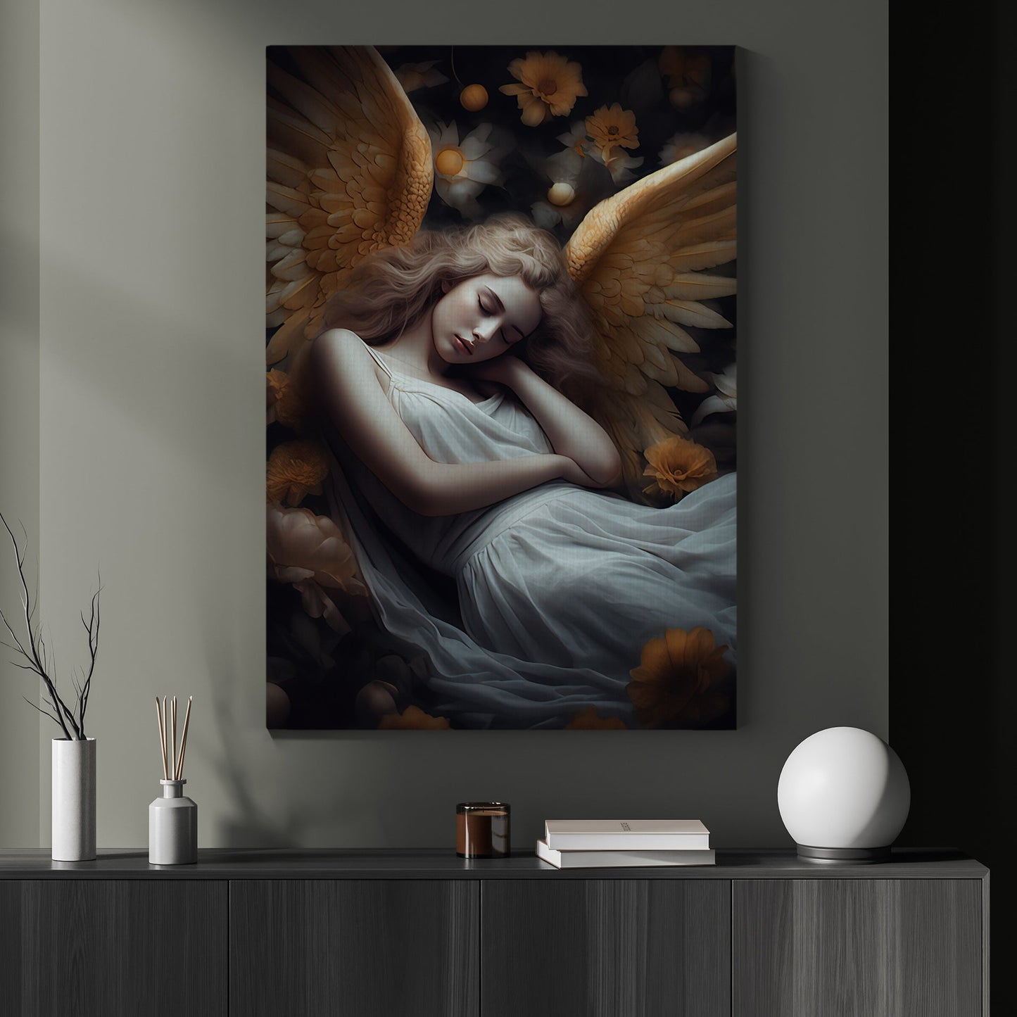 Dreaming Angel's Embrace, Angel Christmas Canvas Painting, Xmas Wall Art Decor - Christmas Poster Gift