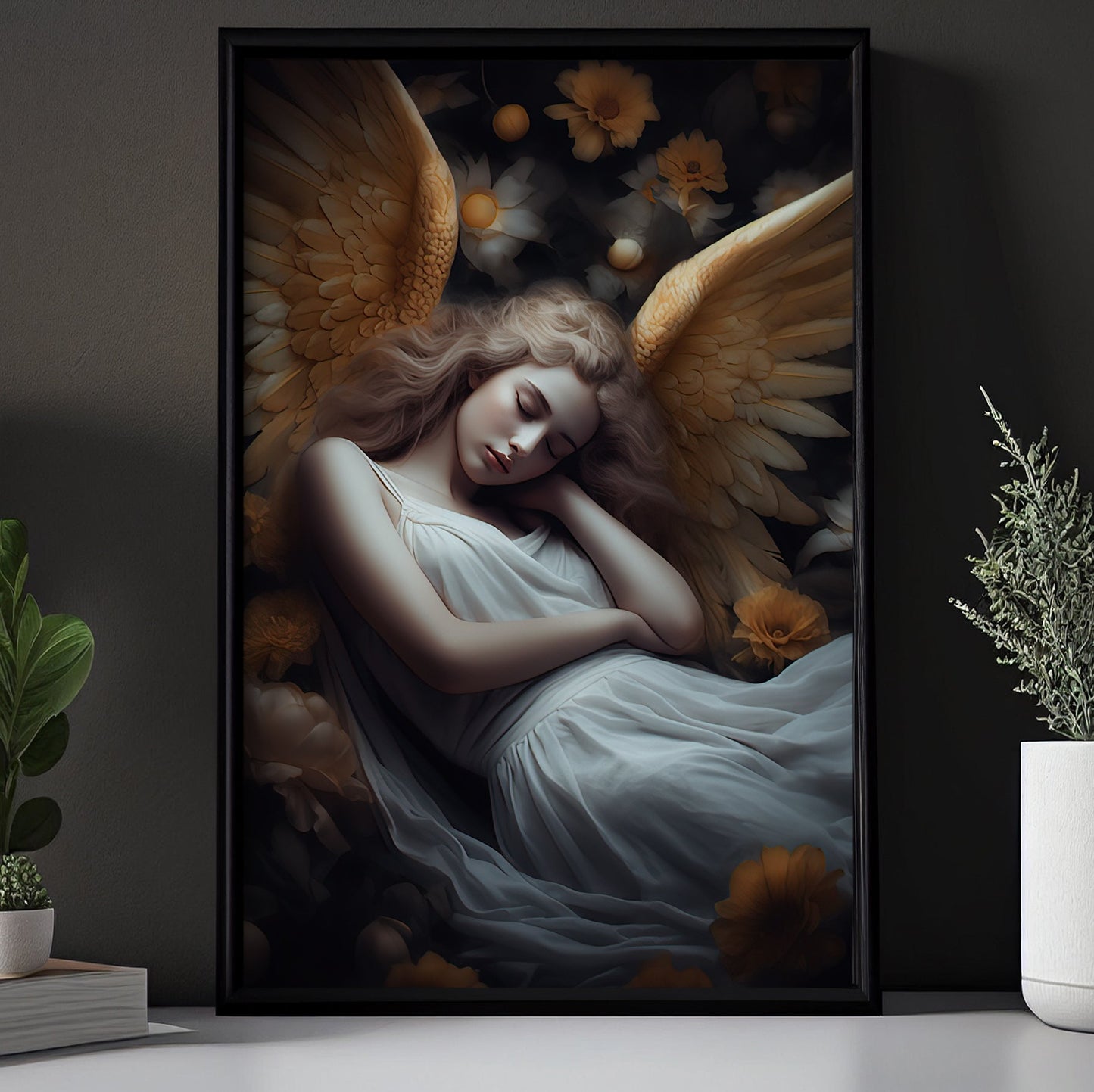 Dreaming Angel's Embrace, Angel Christmas Canvas Painting, Xmas Wall Art Decor - Christmas Poster Gift