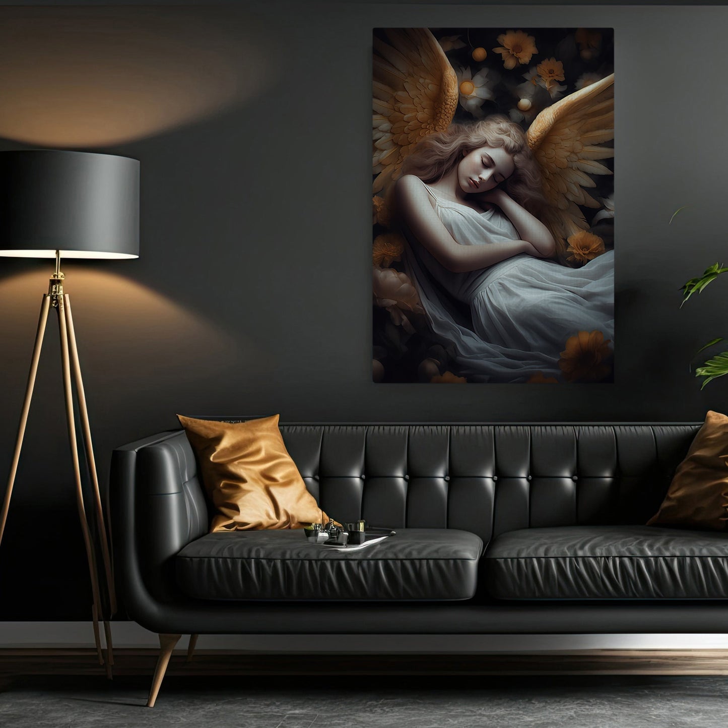 Dreaming Angel's Embrace, Angel Christmas Canvas Painting, Xmas Wall Art Decor - Christmas Poster Gift