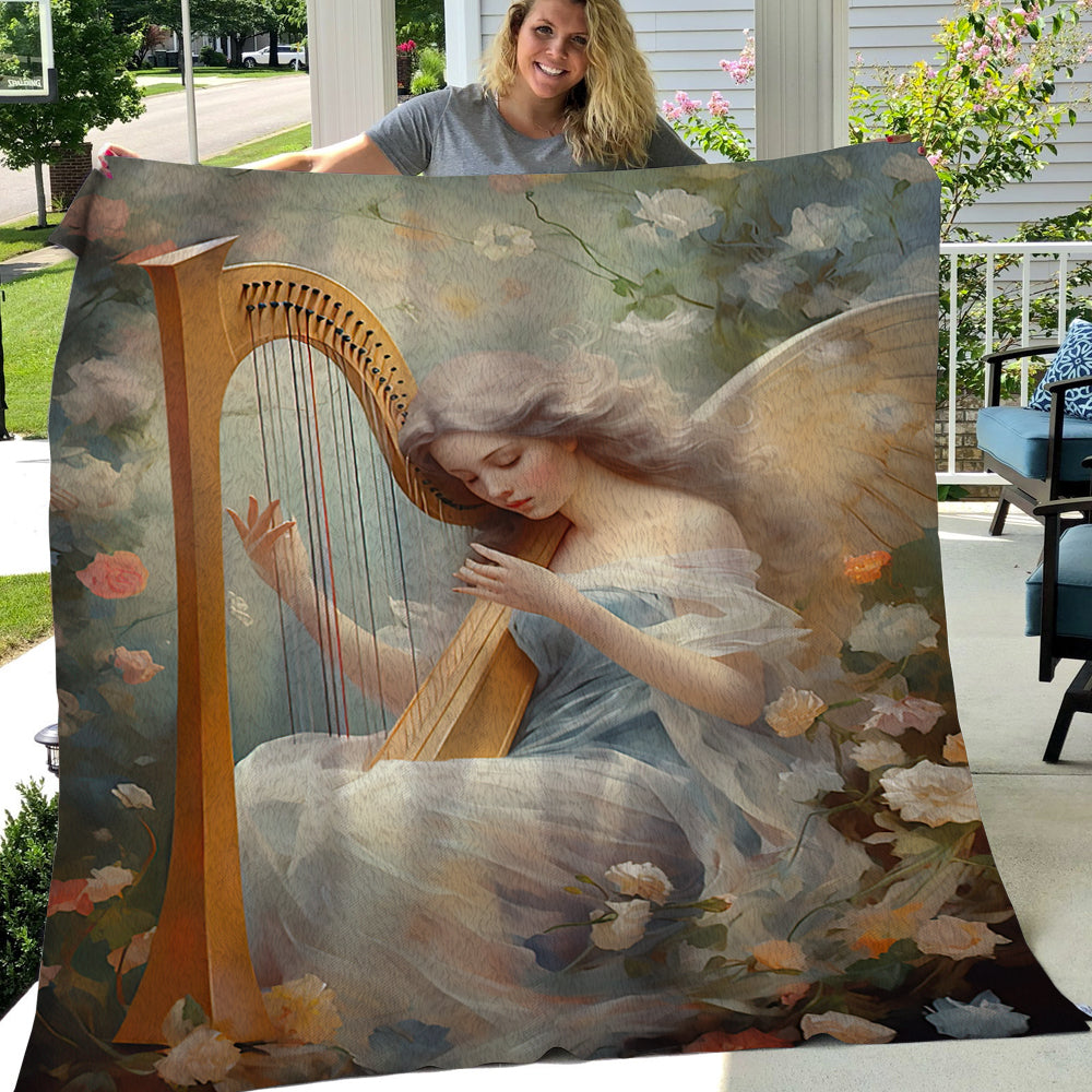 Angel Is Playing The Harp Christmas, Angel Xmas Fleece Blanket & Sherpa Blanket Gift