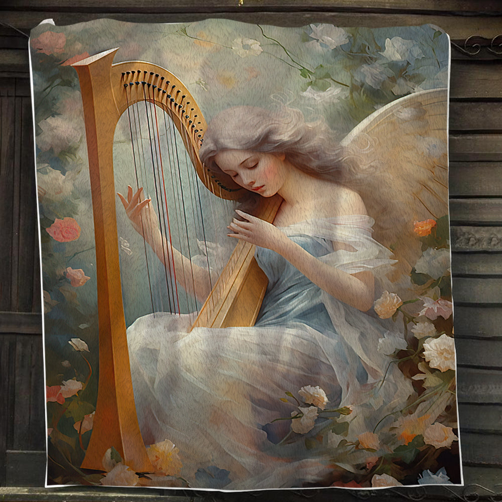 Angel Is Playing The Harp Christmas, Angel Xmas Fleece Blanket & Sherpa Blanket Gift