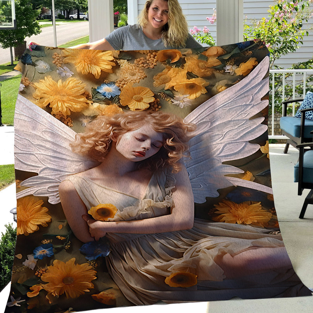 Angel Sleep In The Garden Flowers Christmas, Angel Xmas Fleece Blanket & Sherpa Blanket Gift