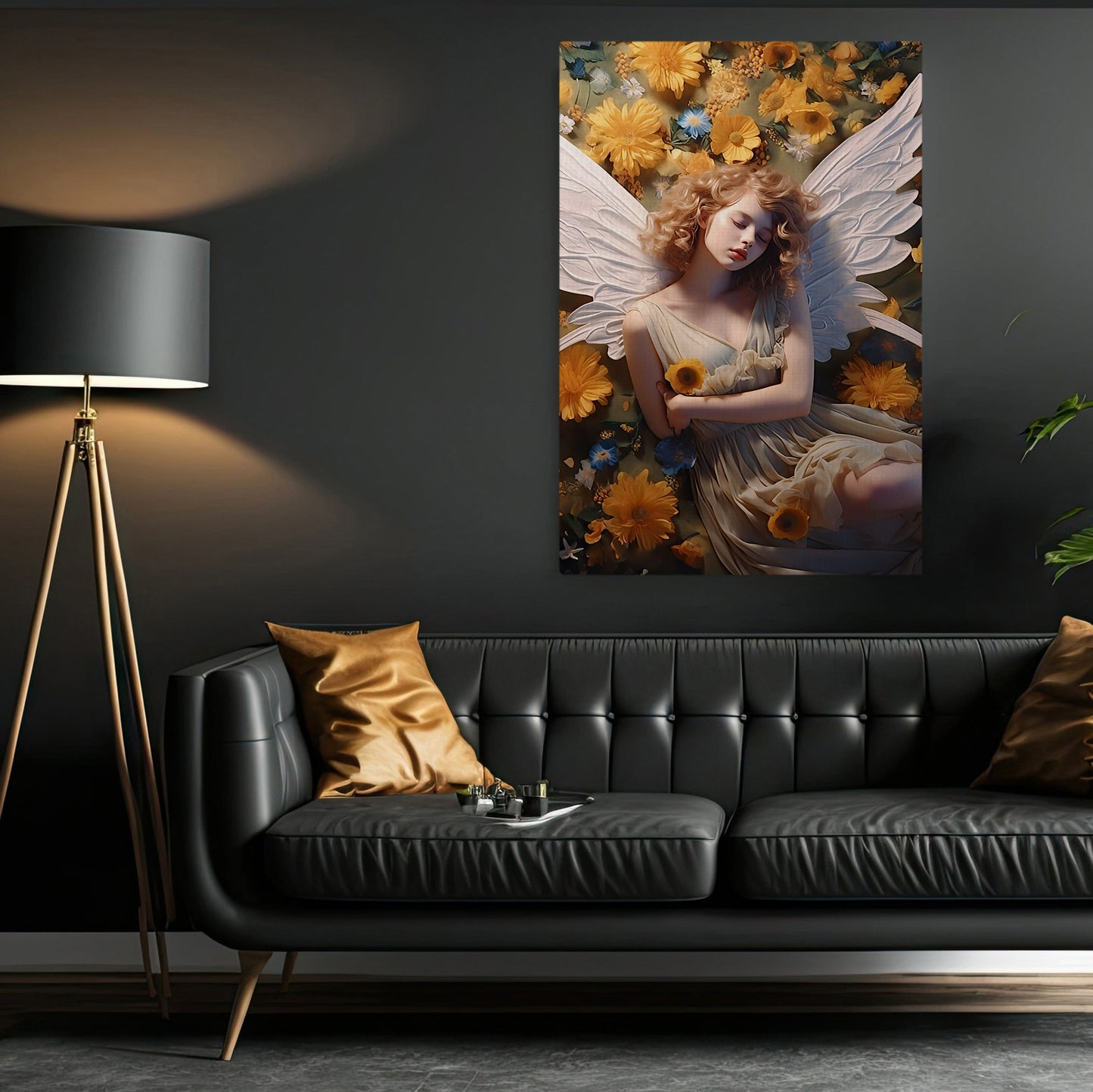 Floral Slumber of Serenity, Angel Christmas Canvas Painting, Xmas Wall Art Decor - Christmas Poster Gift