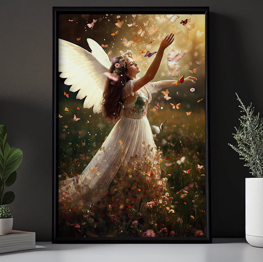 Butterfly Whispers of Joy, Angel Christmas Canvas Painting, Xmas Wall Art Decor - Christmas Poster Gift