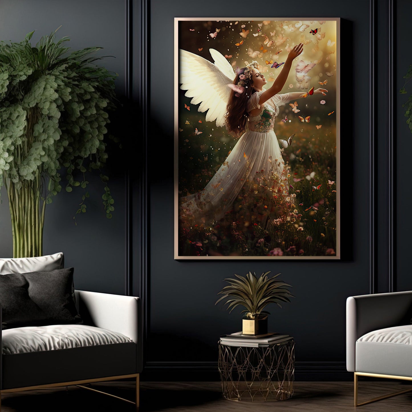 Butterfly Whispers of Joy, Angel Christmas Canvas Painting, Xmas Wall Art Decor - Christmas Poster Gift