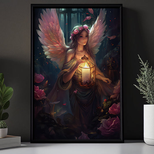 Lantern Glow of Twilight, Angel Christmas Canvas Painting, Xmas Wall Art Decor - Christmas Poster Gift