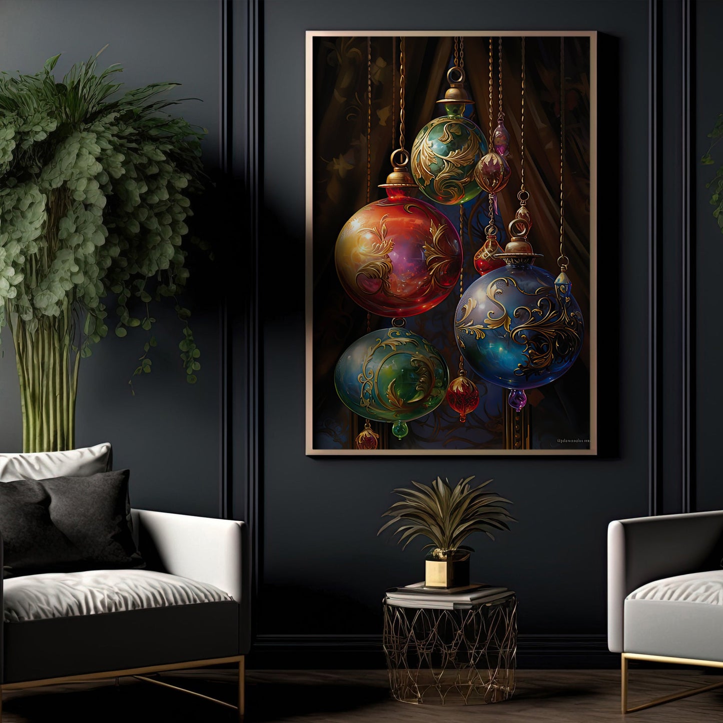 Ornaments of Mystic Splendor, Christmas Canvas Painting, Xmas Wall Art Decor - Christmas Poster Gift