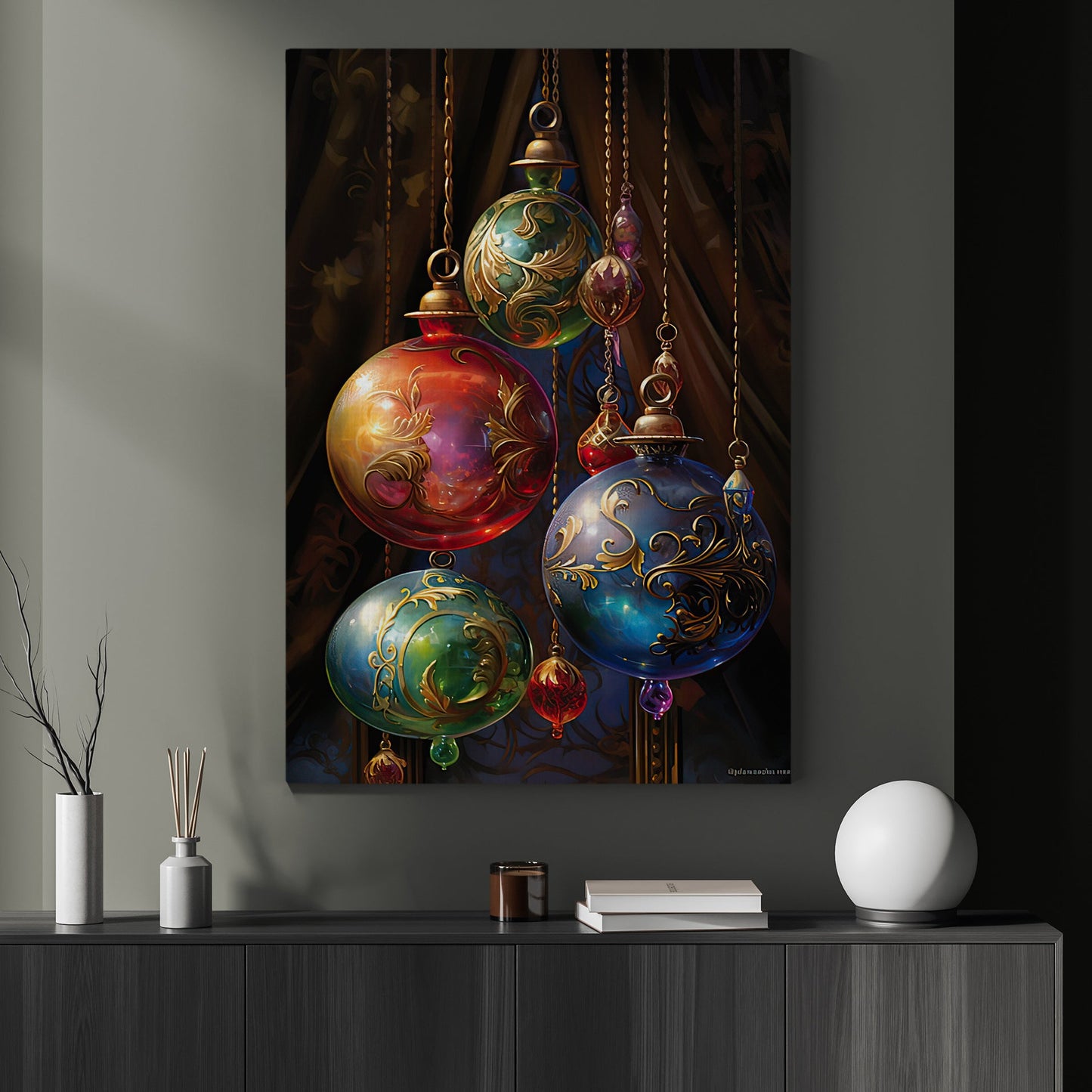 Ornaments of Mystic Splendor, Christmas Canvas Painting, Xmas Wall Art Decor - Christmas Poster Gift