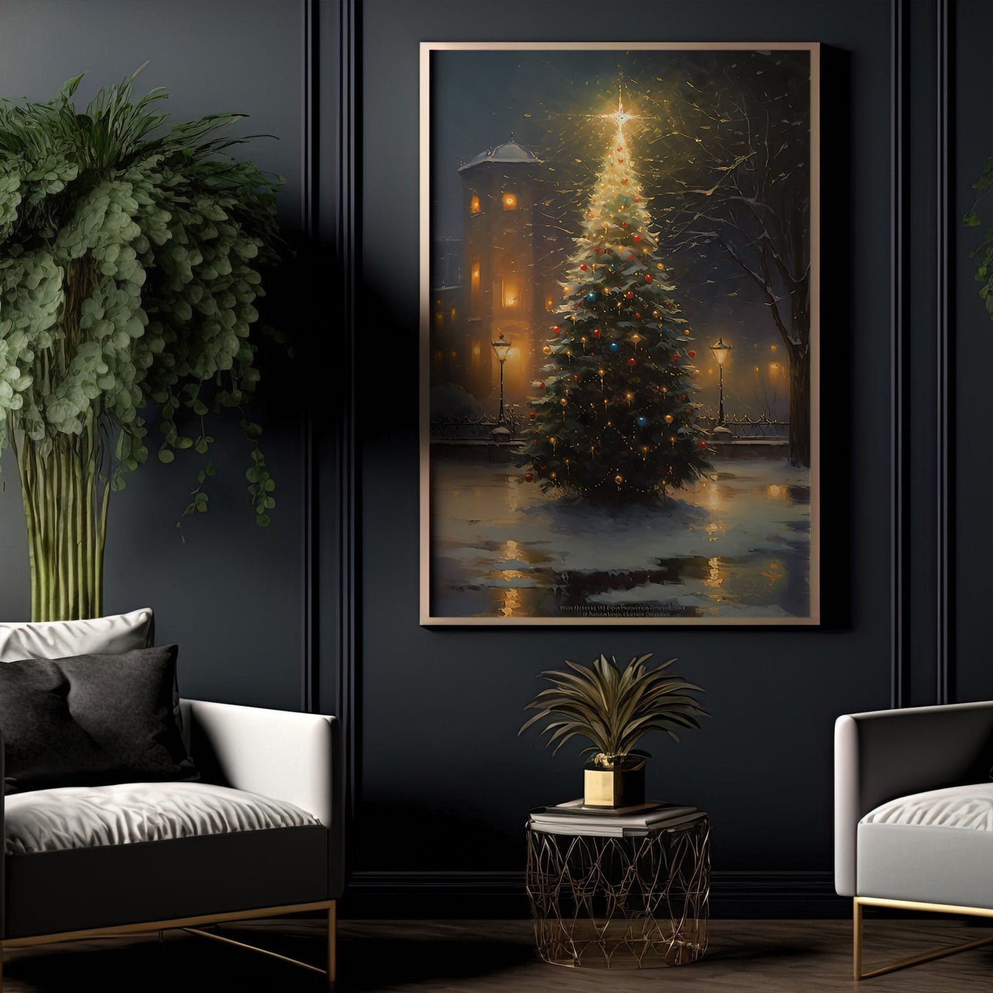 Yuletide Glow Amidst Snow, Christmas Canvas Painting, Xmas Wall Art Decor - Christmas Poster Gift