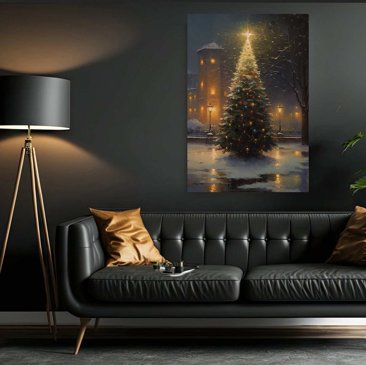 Yuletide Glow Amidst Snow, Christmas Canvas Painting, Xmas Wall Art Decor - Christmas Poster Gift