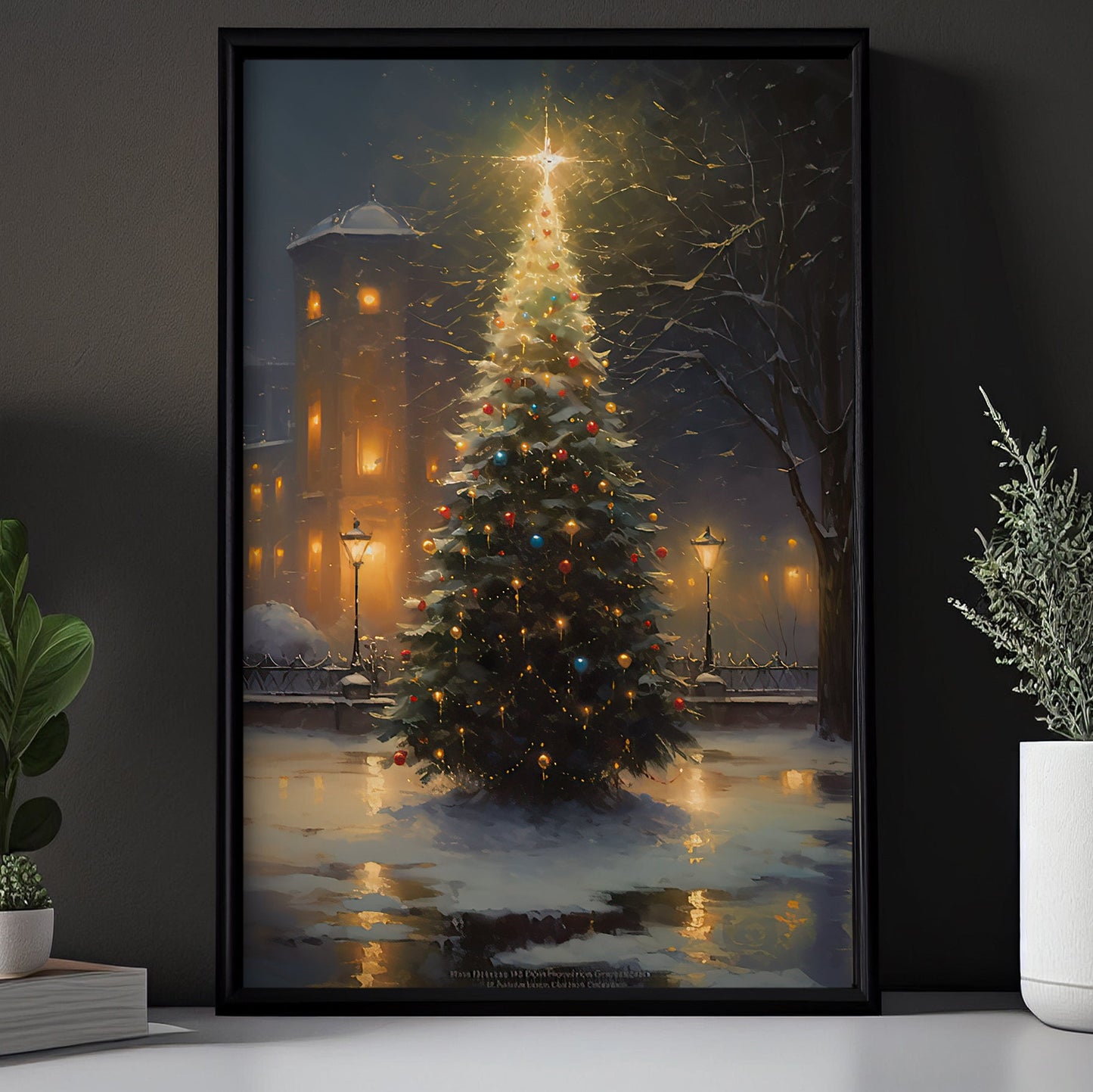 Yuletide Glow Amidst Snow, Christmas Canvas Painting, Xmas Wall Art Decor - Christmas Poster Gift