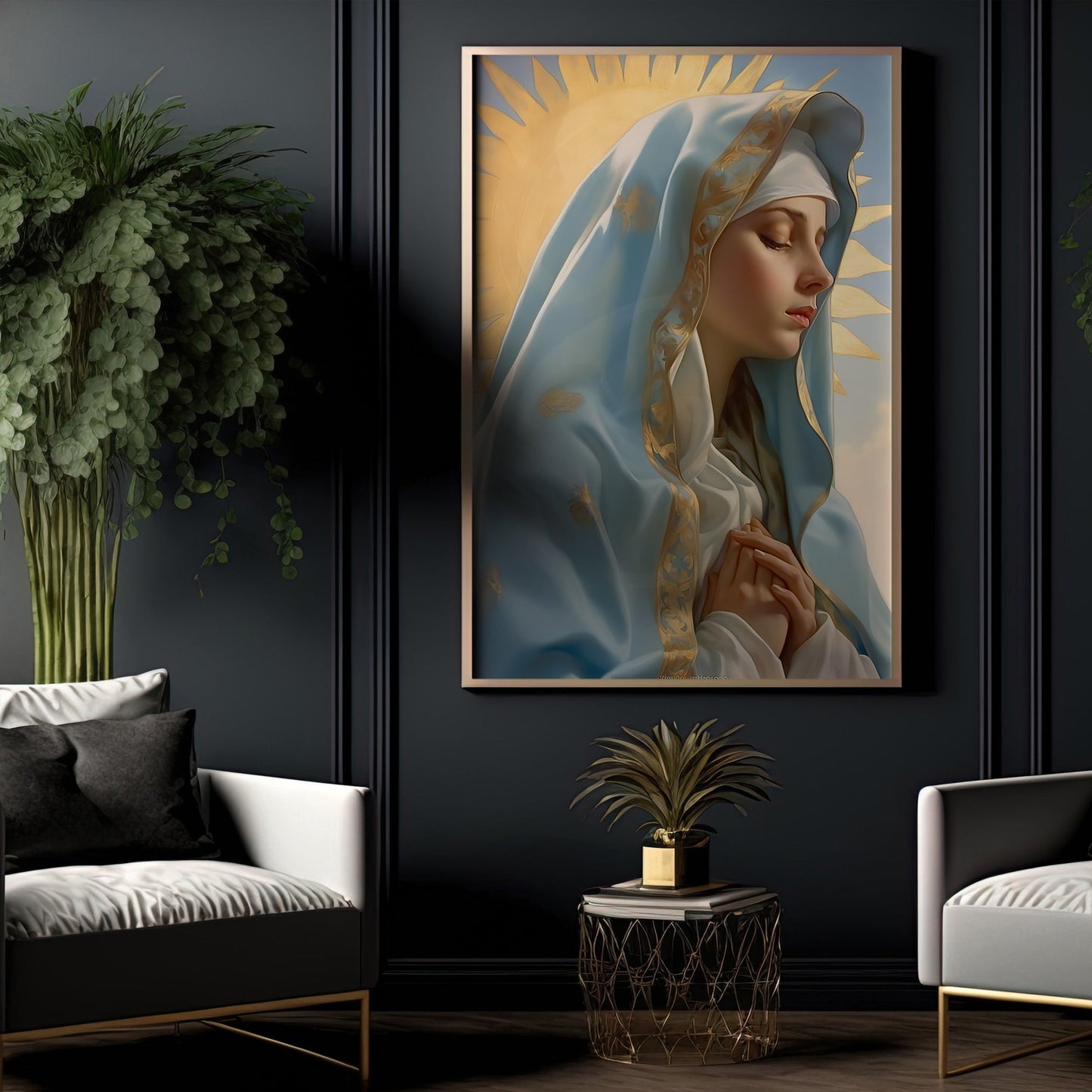 Divine Radiance of Faith, Virgin Mary Christmas Canvas Painting, Xmas Wall Art Decor - Christmas Poster Gift