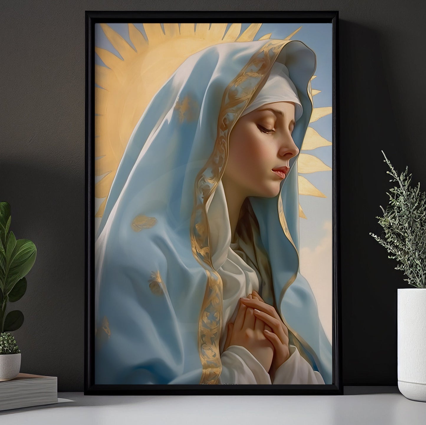 Divine Radiance of Faith, Virgin Mary Christmas Canvas Painting, Xmas Wall Art Decor - Christmas Poster Gift