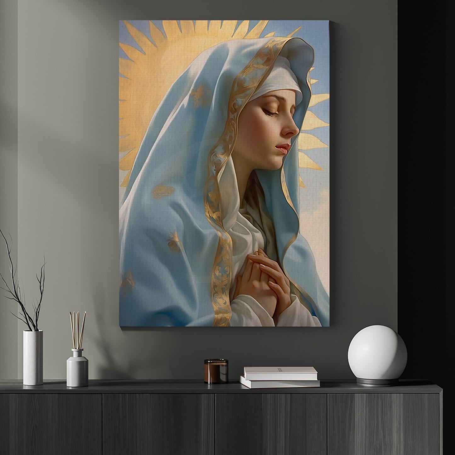 Divine Radiance of Faith, Virgin Mary Christmas Canvas Painting, Xmas Wall Art Decor - Christmas Poster Gift