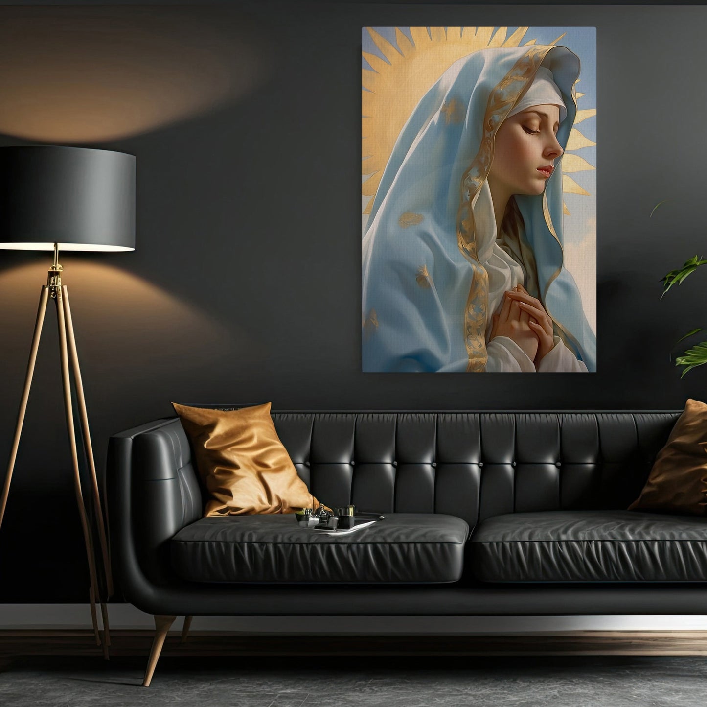 Divine Radiance of Faith, Virgin Mary Christmas Canvas Painting, Xmas Wall Art Decor - Christmas Poster Gift