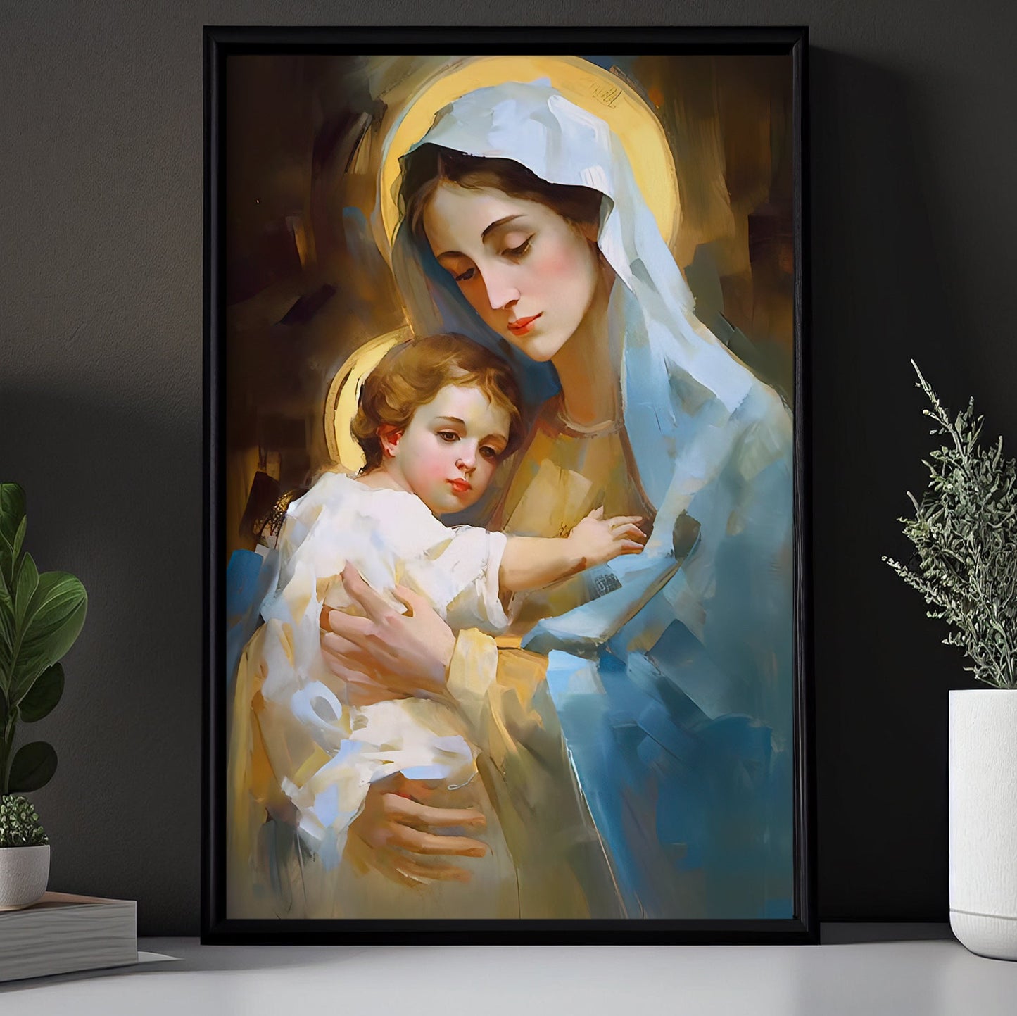 Embrace of Sacred Love, Virgin Mary Christmas Canvas Painting, Xmas Wall Art Decor - Christmas Poster Gift