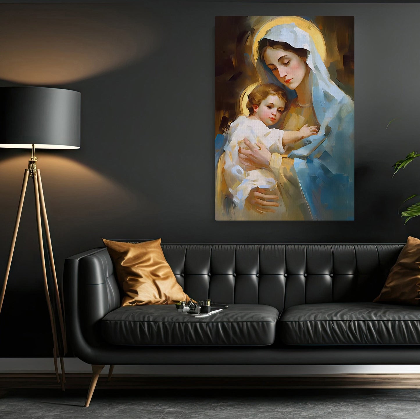 Embrace of Sacred Love, Virgin Mary Christmas Canvas Painting, Xmas Wall Art Decor - Christmas Poster Gift