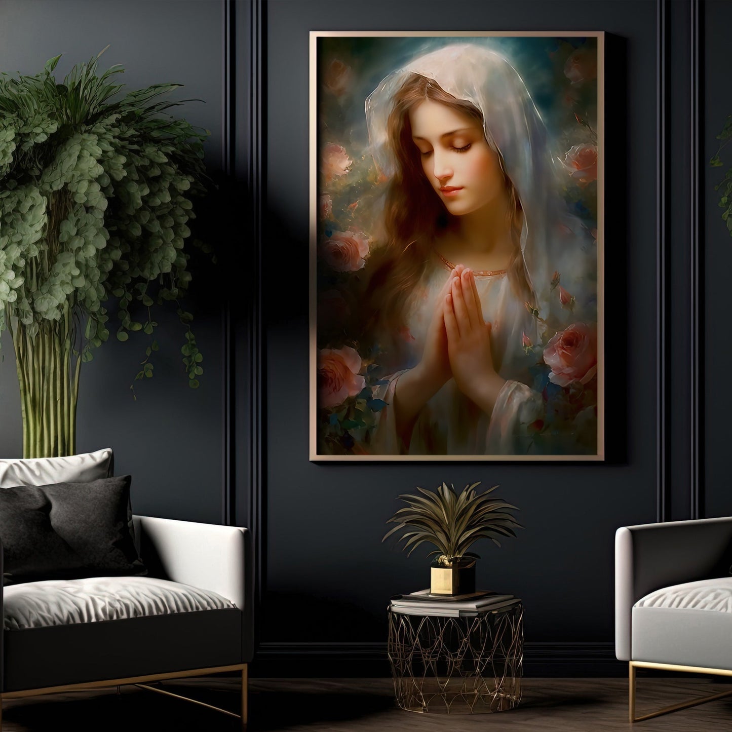 Serenity in Prayer, Virgin Mary Canvas Painting, Xmas Wall Art Decor - Christmas Poster Gift