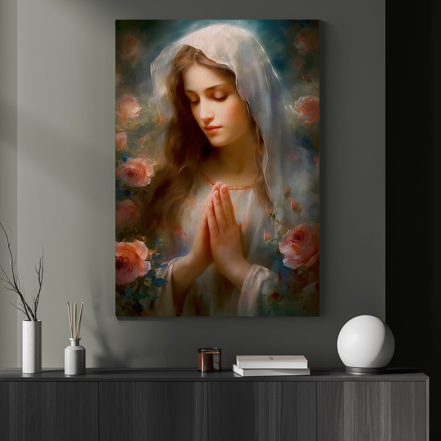 Serenity in Prayer, Virgin Mary Canvas Painting, Xmas Wall Art Decor - Christmas Poster Gift