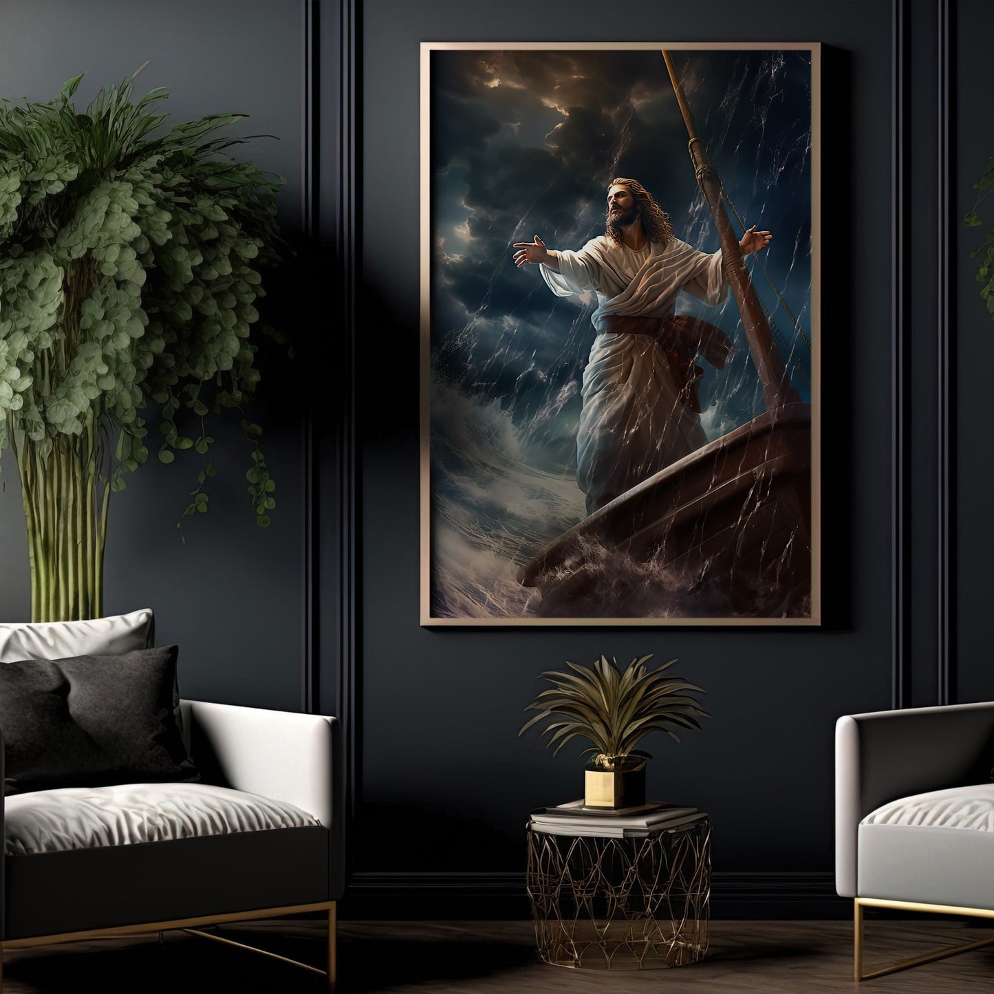 Calming the Tempest, Jesus Christian Canvas Painting, Xmas Wall Art Decor - Christmas Poster Gift