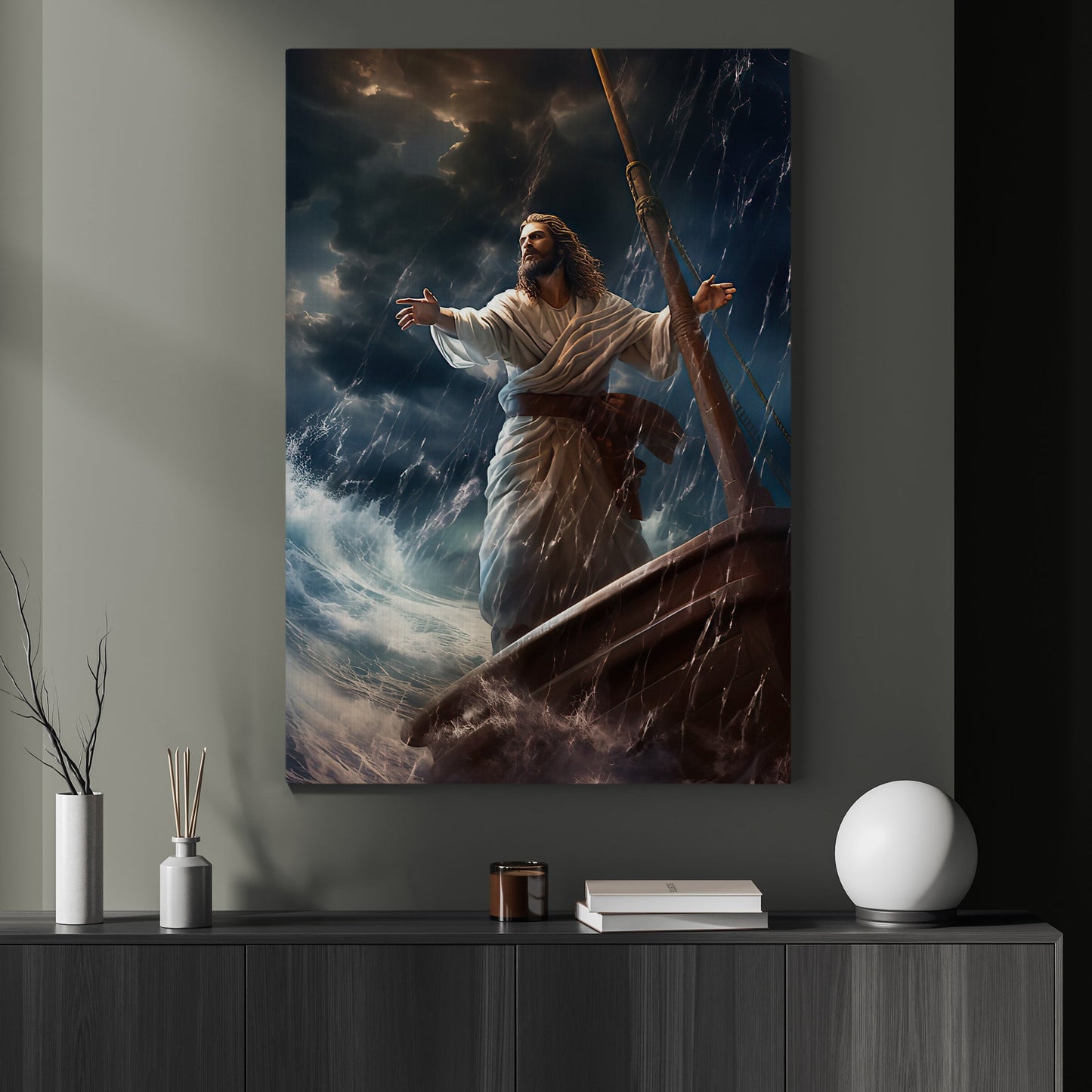 Calming the Tempest, Jesus Christian Canvas Painting, Xmas Wall Art Decor - Christmas Poster Gift