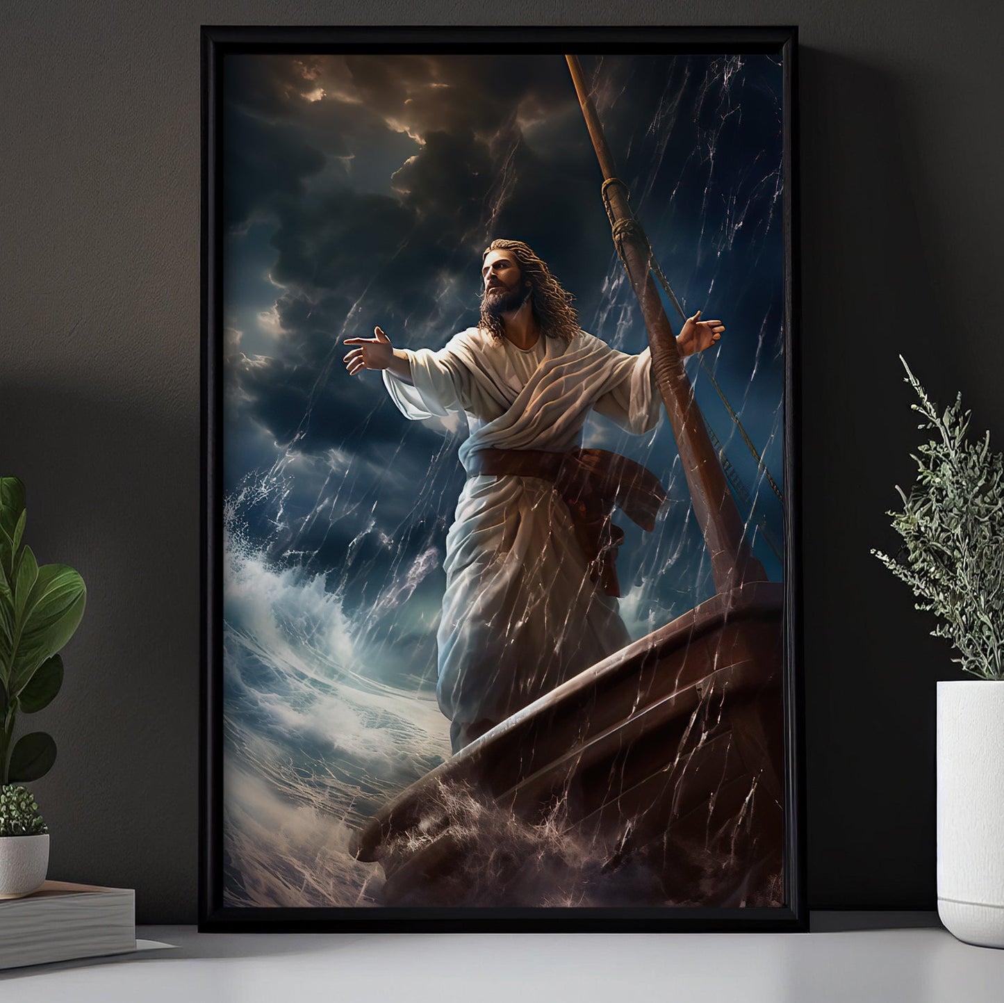 Calming the Tempest, Jesus Christian Canvas Painting, Xmas Wall Art Decor - Christmas Poster Gift