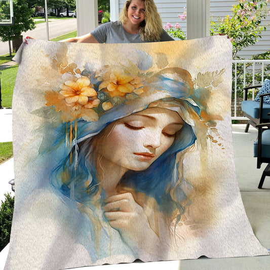 Portrait Maria Blessing Christmas, Nativity Christians Xmas Fleece Blanket & Sherpa Blanket Gift