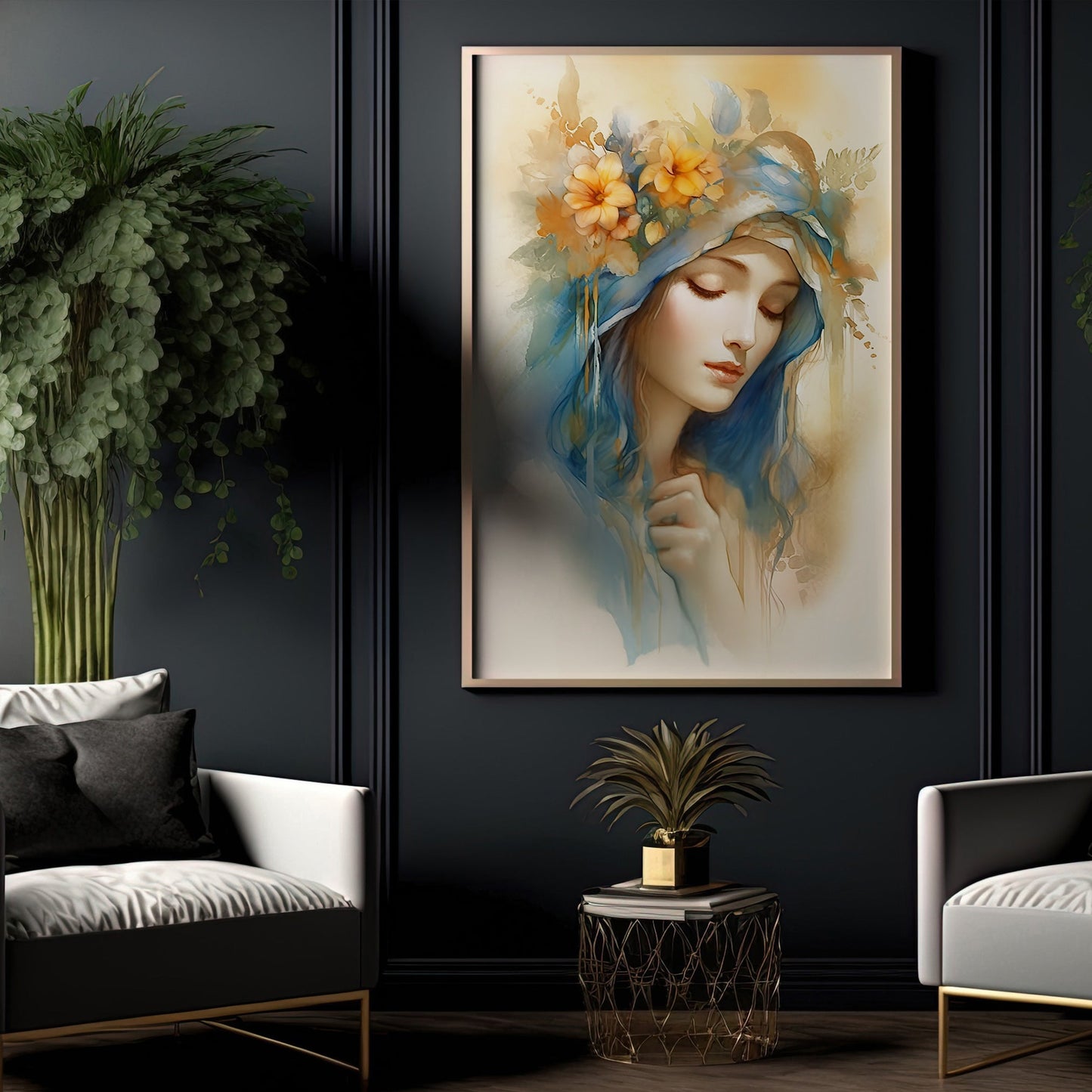 Floral Muse Serenity, Virgin Mary Christmas Canvas Painting, Xmas Wall Art Decor - Christmas Poster Gift