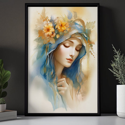 Floral Muse Serenity, Virgin Mary Christmas Canvas Painting, Xmas Wall Art Decor - Christmas Poster Gift