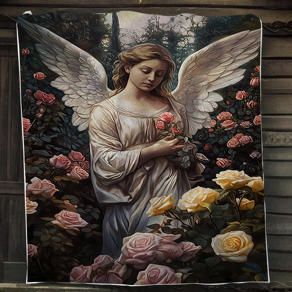 Angel Blessing In The Garden Flowers Christmas, Angel Xmas Fleece Blanket & Sherpa Blanket Gift