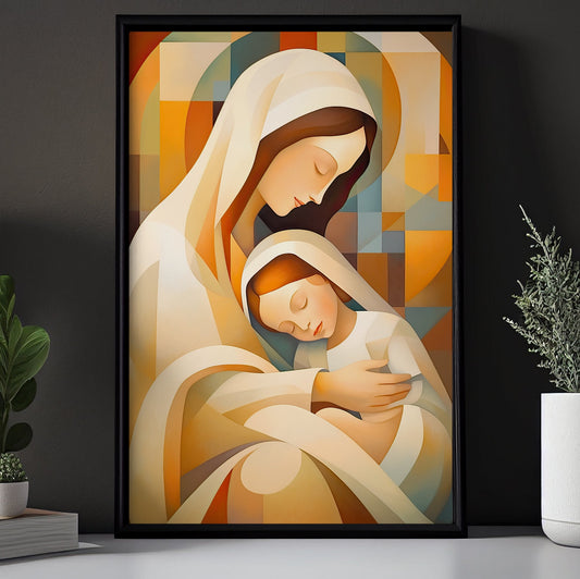 Maternal Grace Embraced, Virgin Mary Christmas Canvas Painting, Xmas Wall Art Decor - Christmas Poster Gift