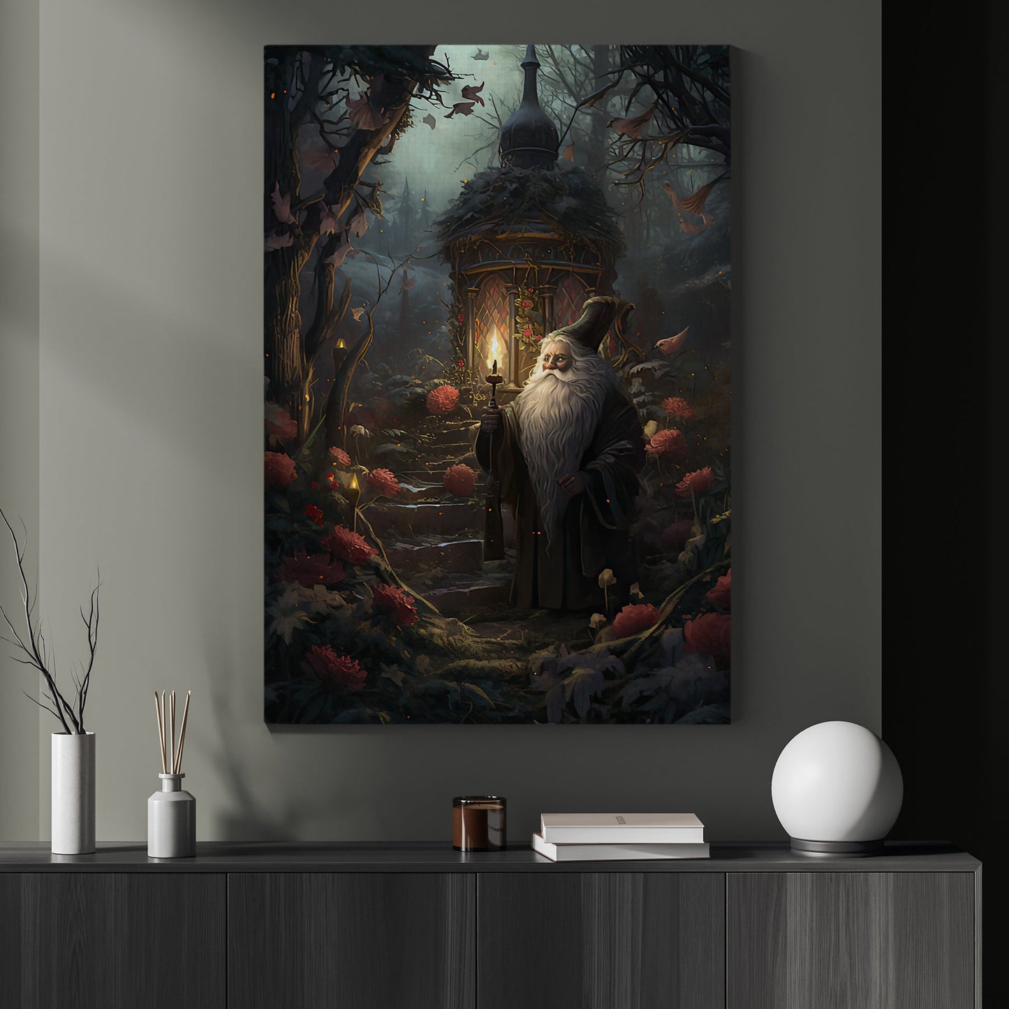 Enchanted Lantern Guardian, Santa Claus Christmas Canvas Painting, Xmas Wall Art Decor - Christmas Poster Gift