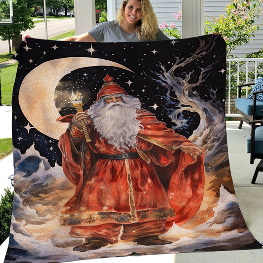 Mystical Moonlight Santa On Winter Christmas, Santa Claus Xmas Fleece Blanket & Sherpa Blanket Gift For Santa Claus Lovers