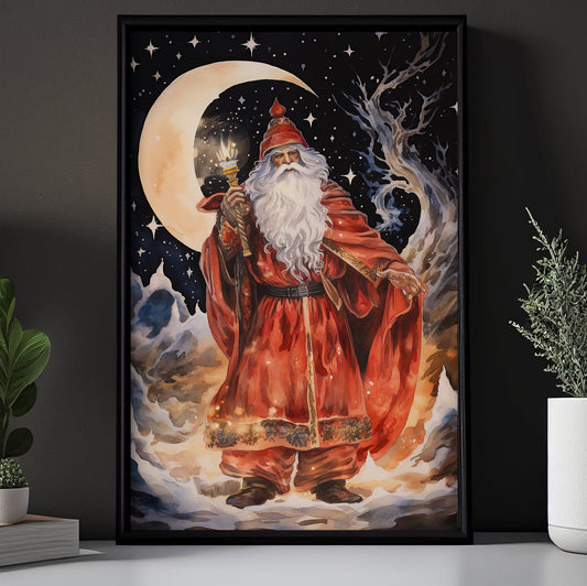 Moonlit Sorcerer's Journey, Santa Claus Christmas Canvas Painting, Xmas Wall Art Decor - Christmas Poster Gift