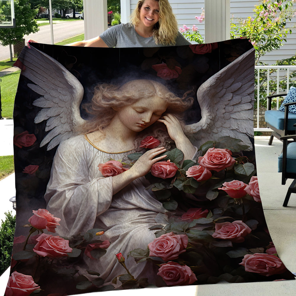 Angel Cuddle The Flowers Christmas, Angel Xmas Fleece Blanket & Sherpa Blanket Gift