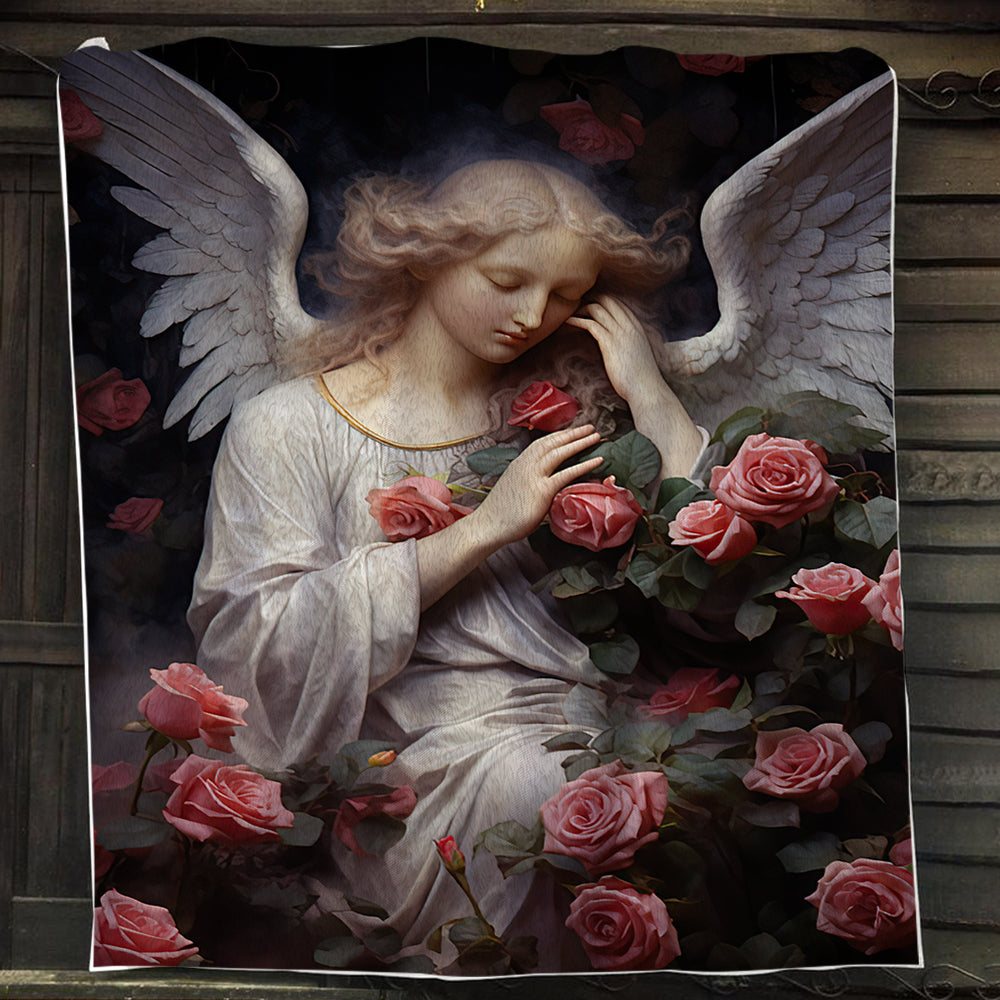 Angel Cuddle The Flowers Christmas, Angel Xmas Fleece Blanket & Sherpa Blanket Gift