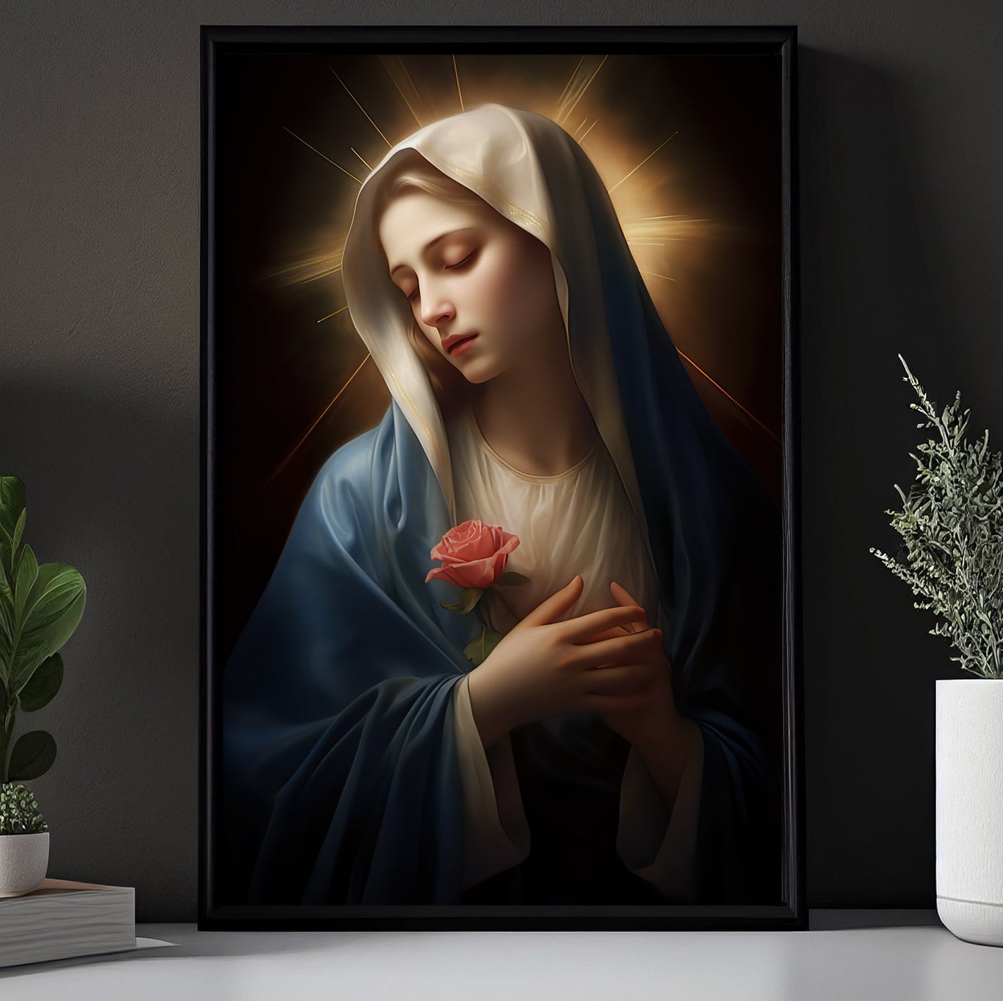 Virgin Mary Painting, Christian Canvas Painting, Religious Wall Art Decor - Mary Christmas Poster Gift