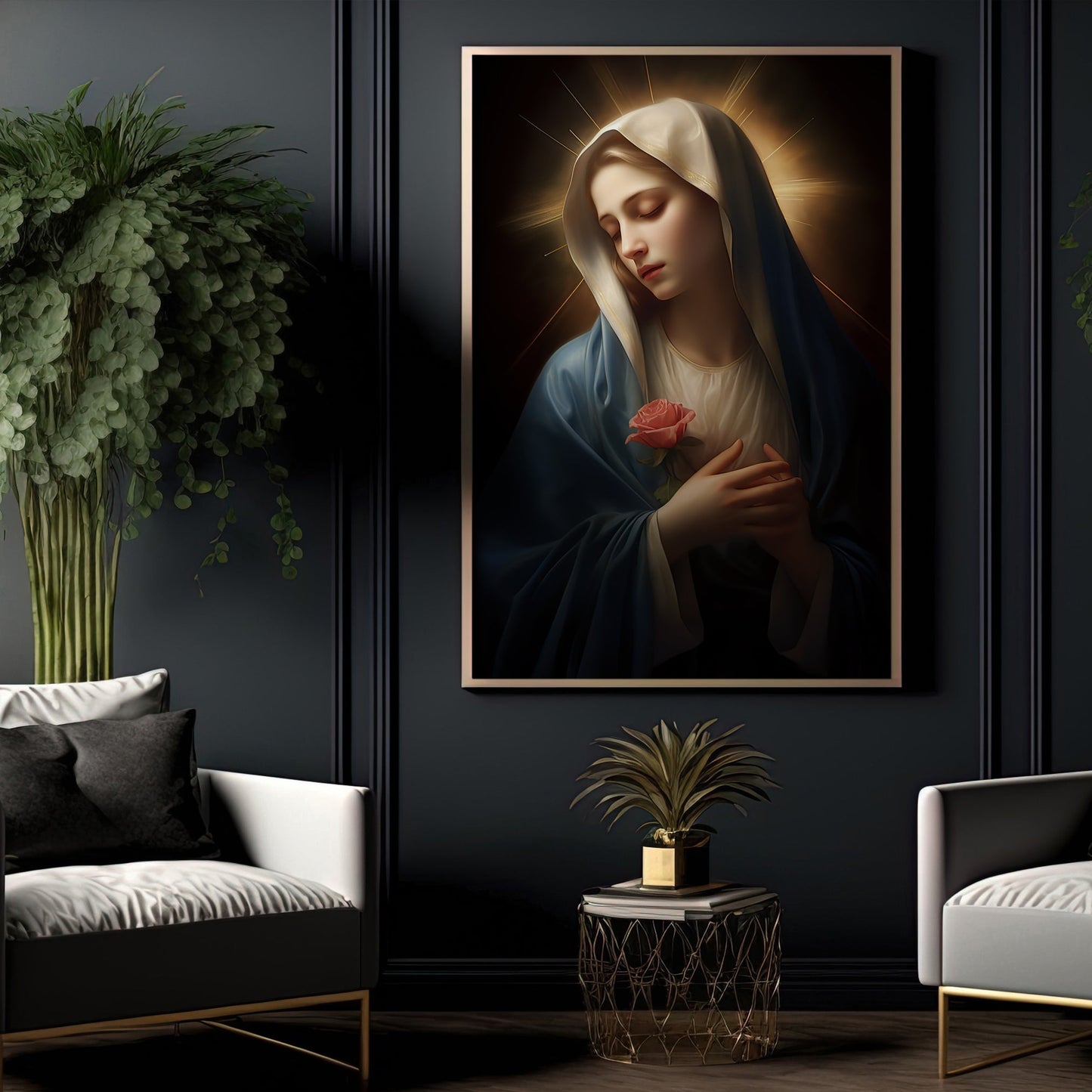 Virgin Mary Painting, Christian Canvas Painting, Religious Wall Art Decor - Mary Christmas Poster Gift