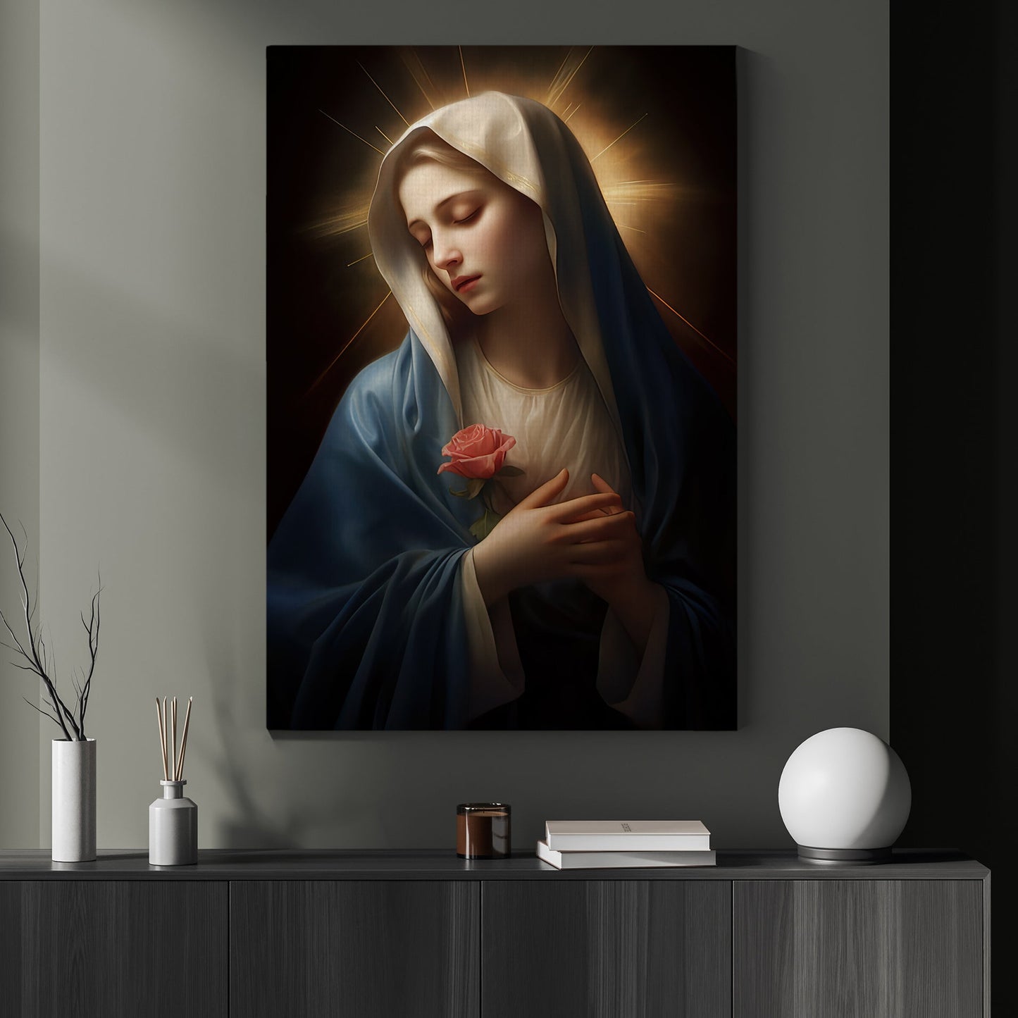 Virgin Mary Painting, Christian Canvas Painting, Religious Wall Art Decor - Mary Christmas Poster Gift