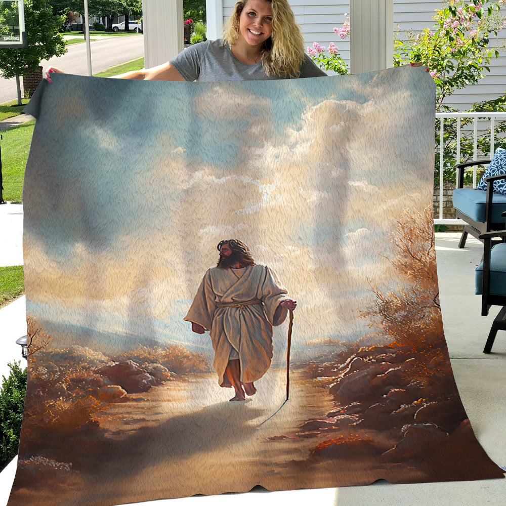 Jesus Walking On The Road Christmas, Nativity Christians Xmas Fleece Blanket & Sherpa Blanket Gift