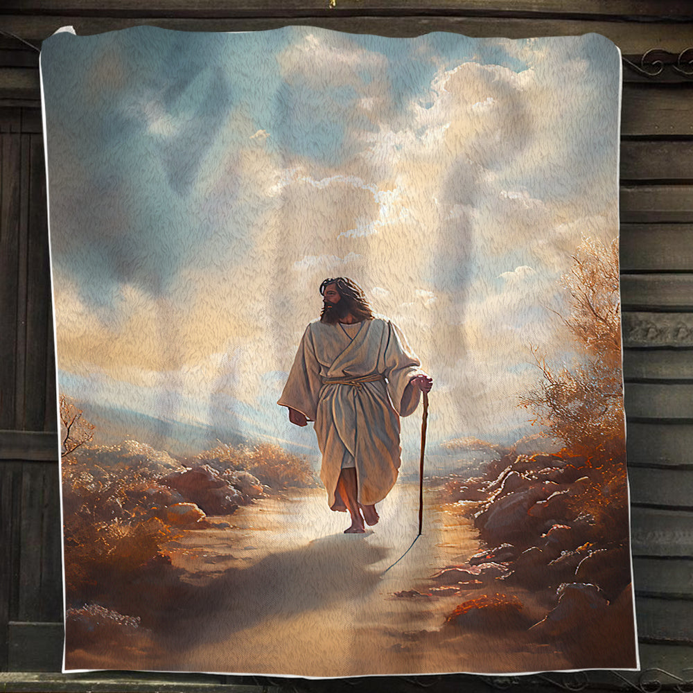 Jesus Walking On The Road Christmas, Nativity Christians Xmas Fleece Blanket & Sherpa Blanket Gift