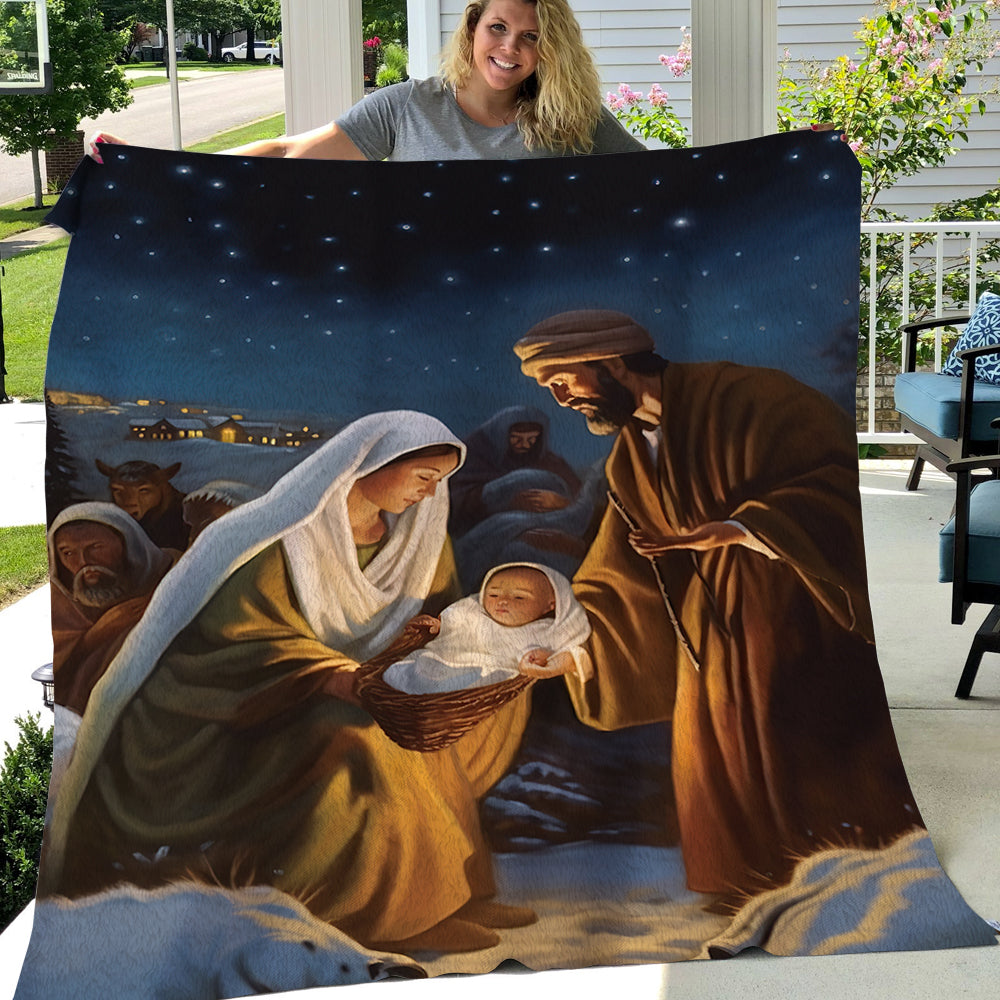 A Holy Night's Embrace Tapestry Christmas, Nativity Christians Xmas Fleece Blanket & Sherpa Blanket Gift