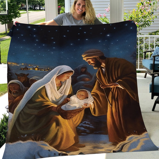 A Holy Night's Embrace Tapestry Christmas, Nativity Christians Xmas Fleece Blanket & Sherpa Blanket Gift