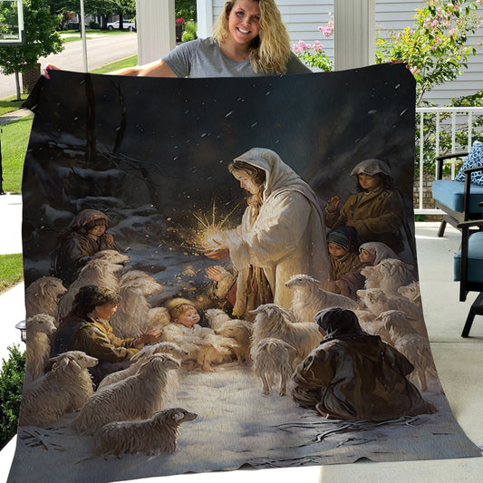 A Divine Winter Gathering Tapestry Christmas, Nativity Christians Xmas Fleece Blanket & Sherpa Blanket Gift