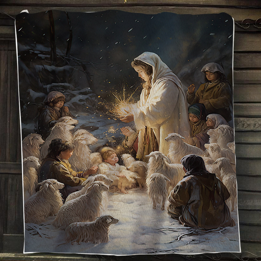 A Divine Winter Gathering Tapestry Christmas, Nativity Christians Xmas Fleece Blanket & Sherpa Blanket Gift